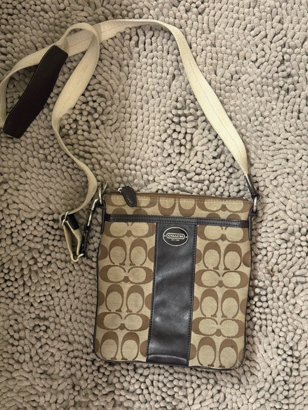 Coach Tan and Brown Signature Canvas Crossbody Bag